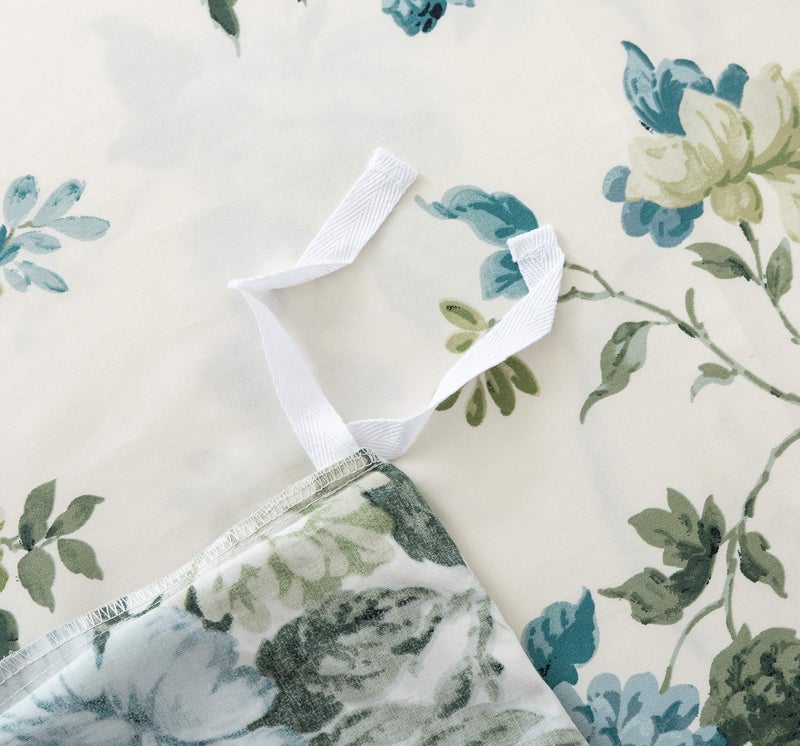 Eikei Exotic Modern Floral Print Bedding Birds Flowers Dusty Grey Design 100% Cotton Duvet Cover 3pc Set Hibiscus Blossom Branches in Muted Gray Blue (King, Citronelle Green) - Image 4